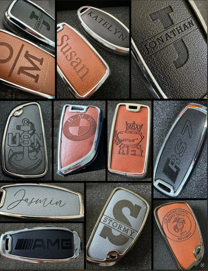 Customizable Leather & Aluminum Key Fob Cover Set with Keychain for GMC/Chevy/Buick (4 - Button) - Kollen US