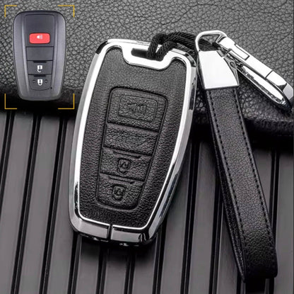 Customizable Leather & Aluminum Key Fob Cover with Keychain for Toyota (3 - button) - Kollen US