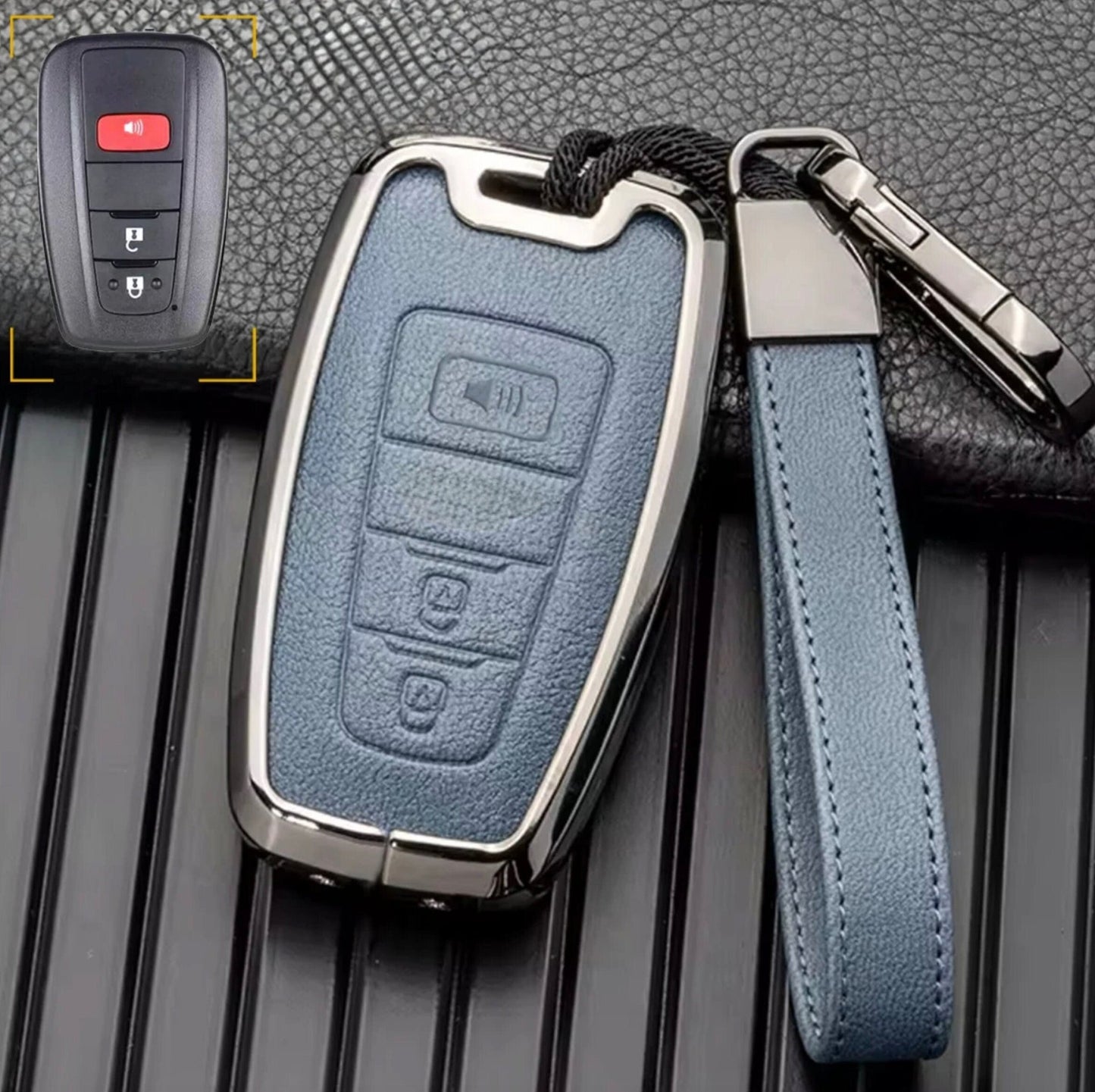 Customizable Leather & Aluminum Key Fob Cover with Keychain for Toyota (3 - button) - Kollen US