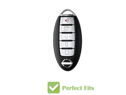 For Nissan  - Customizable Leather Key Fob Cover with Aluminum Shell & Keychain (5-Button)