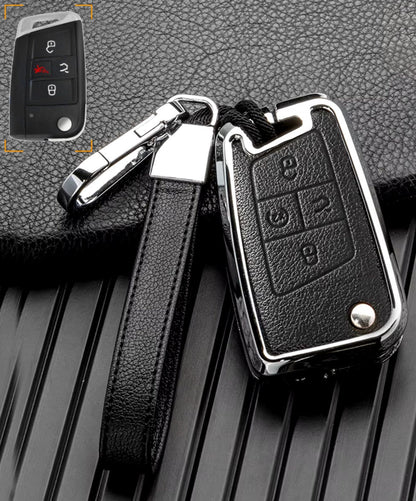 Customizable Leather & Aluminum Key Fob Cover with Keychain for VW Volkswagen (Flip key) - Kollen US