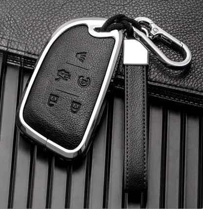 Customizable Leather & Aluminum Key Fob Cover with Keychain for Cadillac (A - 5 - Button) - Kollen US