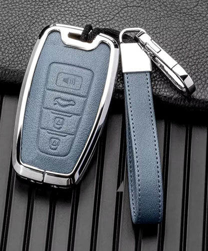 For Toyota - customizable Leather Key Fob Cover with Aluminum Shell & Keychain (4 - Button) - Kollen US