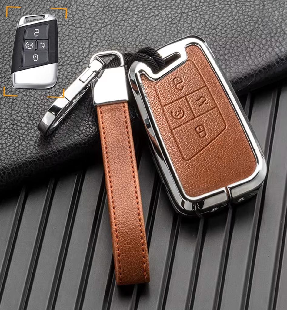 For VW Volkswagen key fob - Customizable Leather Key Fob Cover with Aluminum Shell & Keychain (Keyless only) - Kollen US