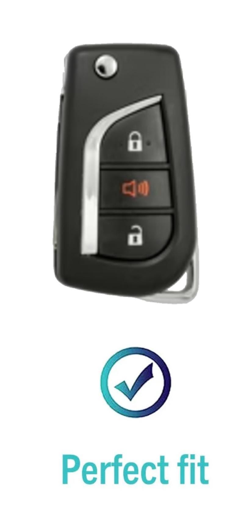 Customizable Key Fob Cover in Aluminum & Leather with Keychain for Toyota (3 - Button - Flip key) - Kollen US