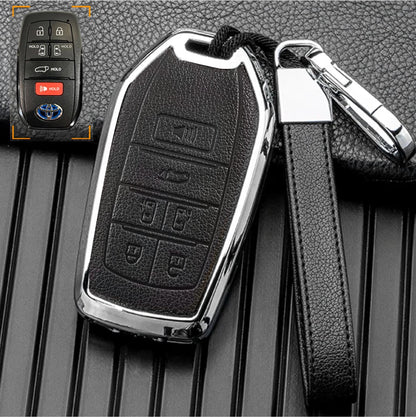 Customizable Leather & Aluminum Key Fob Cover with Keychain for Toyota Sienna and more (6 - button) - Kollen US