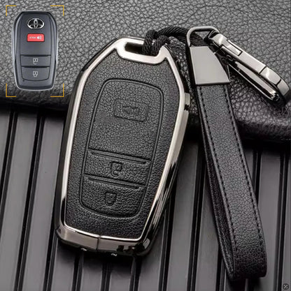 Customizable Leather & Aluminum Key Fob Cover with Keychain for Toyota (3 - Button) - Kollen US