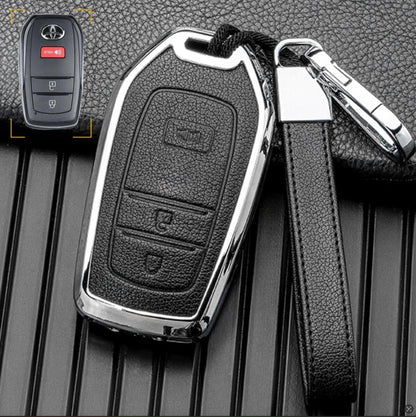 Customizable Leather & Aluminum Key Fob Cover with Keychain for Toyota (3 - Button) - Kollen US