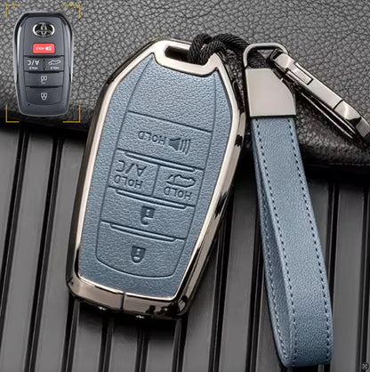 Customizable key fob cover in Leather & Aluminum with Keychain for Toyota Hybrid (5 - Button) - Kollen US