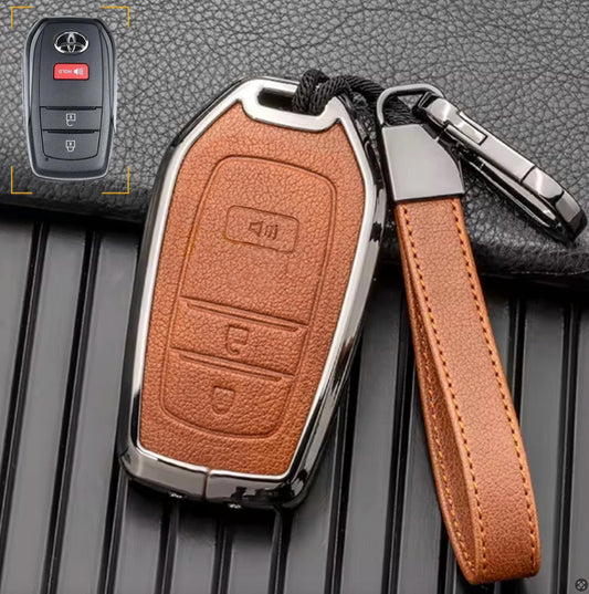 Customizable Leather & Aluminum Key Fob Cover with Keychain for Toyota (3 - Button) - Kollen US
