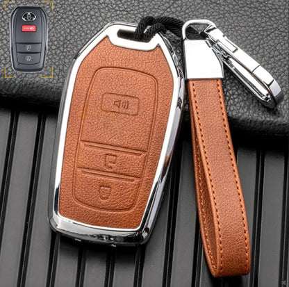 Customizable Leather & Aluminum Key Fob Cover with Keychain for Toyota (3 - Button) - Kollen US