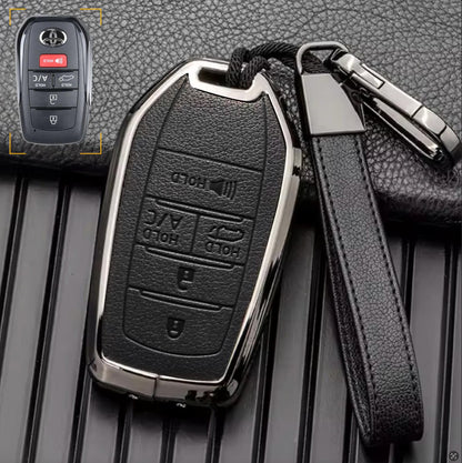 Customizable key fob cover in Leather & Aluminum with Keychain for Toyota Hybrid (5 - Button) - Kollen US