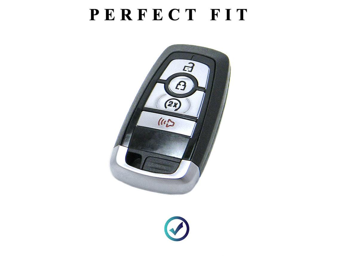 For Ford/Lincoln/Bronco - customizable Leather Key Fob Cover with Aluminum Shell & Keychain (4 - Button) - Kollen US