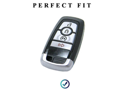 For Ford/Lincoln/Bronco - customizable Leather Key Fob Cover with Aluminum Shell & Keychain (4 - Button) - Kollen US