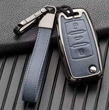 Customizable Leather & Aluminum Key Fob Cover with Keychain for VW Volkswagen (Flip key) - Kollen US