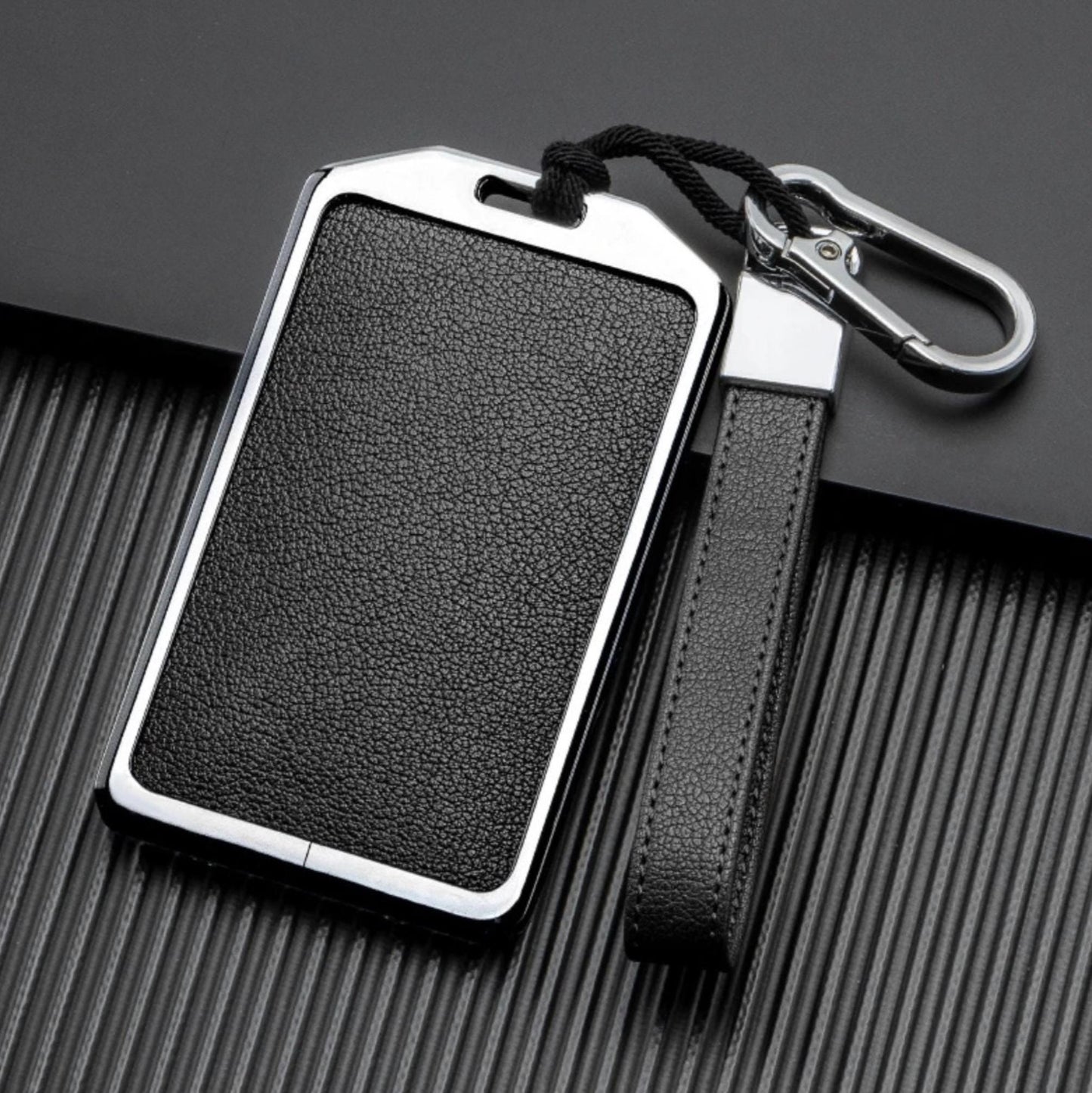 For Tesla/Rivian/Volvo EX 30/ RFID Card Customizable Leather & Aluminum Key Fob Cover with Keychain