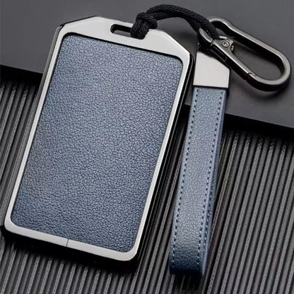 For Tesla/Rivian/Volvo EX 30/ RFID Card Customizable Leather & Aluminum Key Fob Cover with Keychain