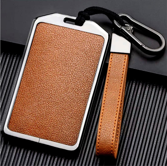 For Tesla/Rivian/Volvo EX 30/ RFID Card Customizable Leather & Aluminum Key Fob Cover with Keychain - Kollen US