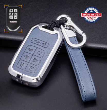 Customizable key fob cover in Leather & Aluminum with Keychain set for Honda (7 - Button) - Kollen US