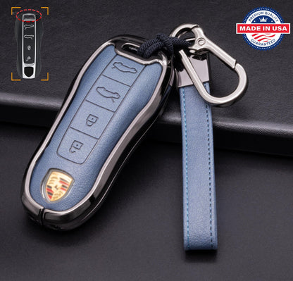 For Porsche - customizable Leather & Aluminum Key Fob Cover with Keychain (4 - button) NOT all EV's - Kollen US