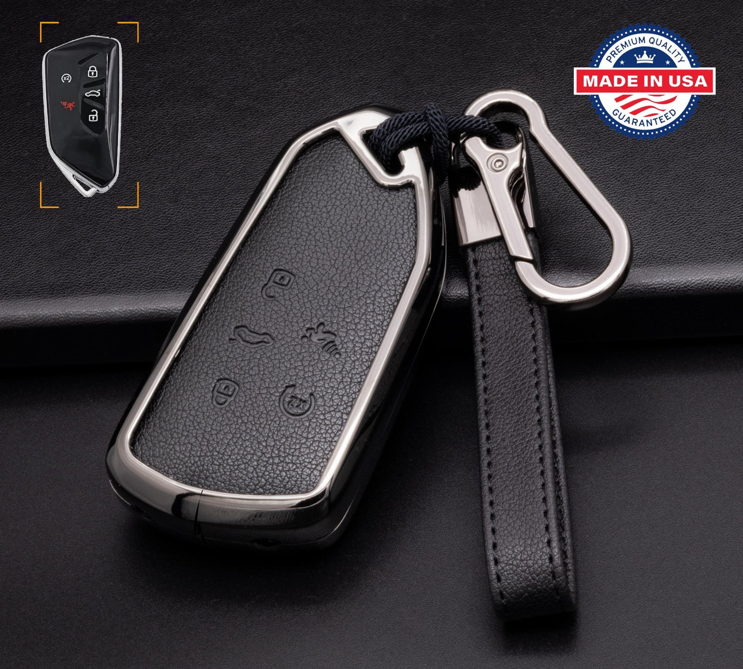 For VW Volkswagen - Customizable Leather & Aluminum Key Fob Cover with Keychain (5 - button) - Kollen US