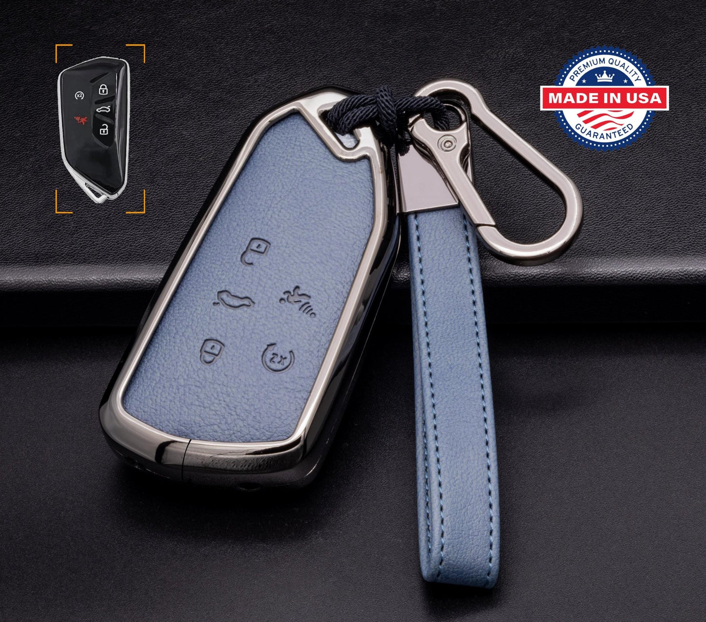 For VW Volkswagen - Customizable Leather & Aluminum Key Fob Cover with Keychain (5 - button) - Kollen US