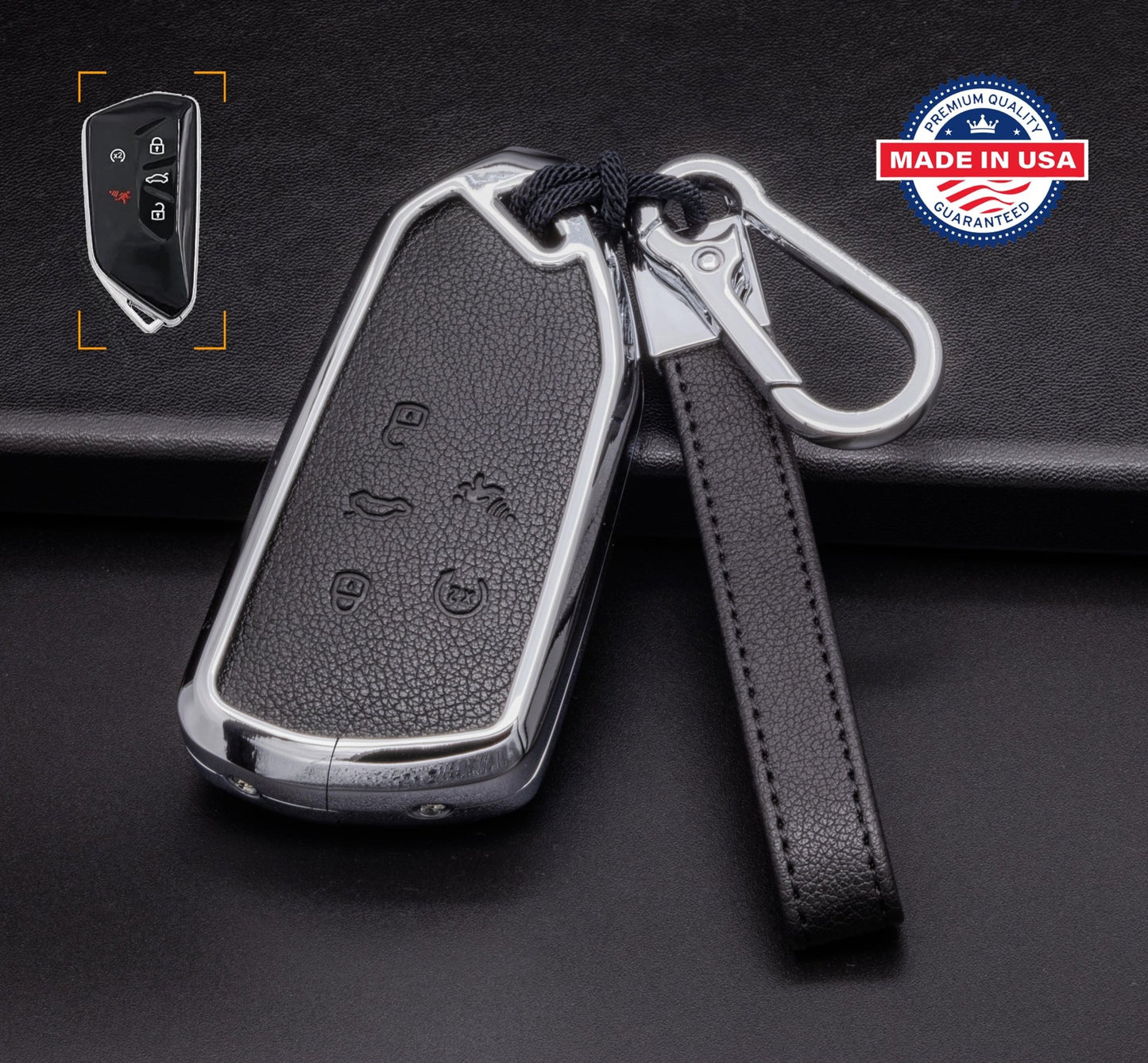 For VW Volkswagen - Customizable Leather & Aluminum Key Fob Cover with Keychain (5 - button) - Kollen US