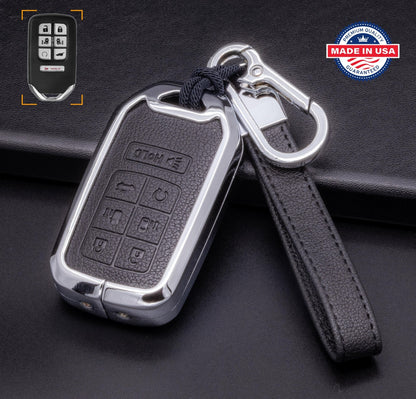 Customizable key fob cover in Leather & Aluminum with Keychain set for Honda (7 - Button) - Kollen US