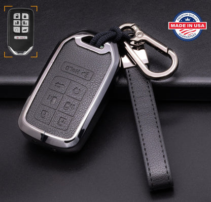 Customizable key fob cover in Leather & Aluminum with Keychain set for Honda (7 - Button) - Kollen US