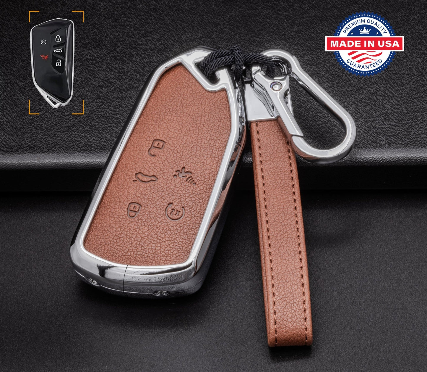 For VW Volkswagen - Customizable Leather & Aluminum Key Fob Cover with Keychain (5 - button) - Kollen US