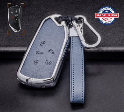 For VW Volkswagen - Customizable Leather & Aluminum Key Fob Cover with Keychain (5 - button) - Kollen US