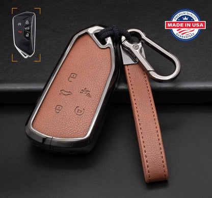 For VW Volkswagen - Customizable Leather & Aluminum Key Fob Cover with Keychain (5 - button) - Kollen US