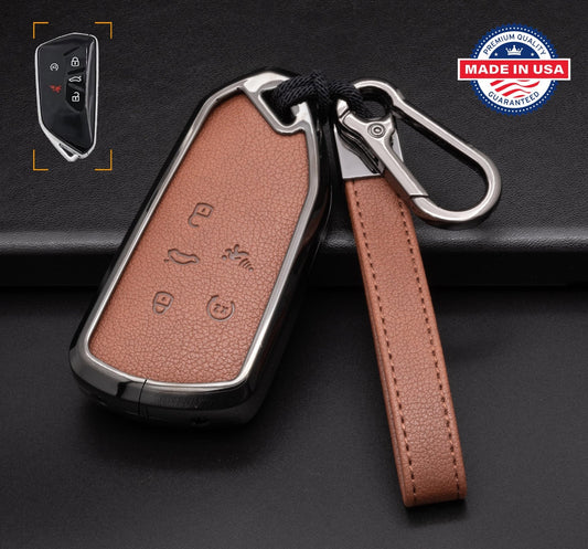 For VW Volkswagen - Customizable Leather & Aluminum Key Fob Cover with Keychain (5 - button) - Kollen US