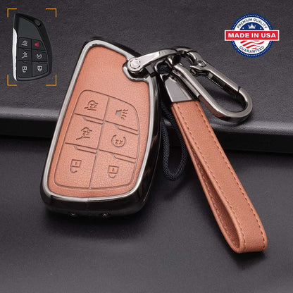 For GMC/Chevy - Customizable Leather Key Fob Cover with Aluminum Shell & Keychain (6 - Button) - Kollen US