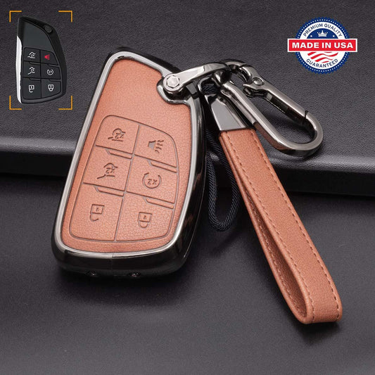 For GMC/Chevy - Customizable Leather Key Fob Cover with Aluminum Shell & Keychain (6-Button)