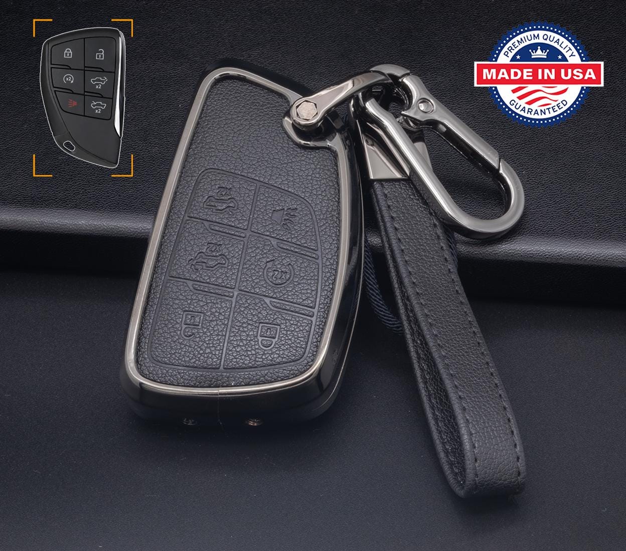 For GMC/Hummer EV Chevy/Silverado/Sierra EV - Pickup Truck - Customizable Leather Key Fob Cover with Aluminum Shell & Keychain