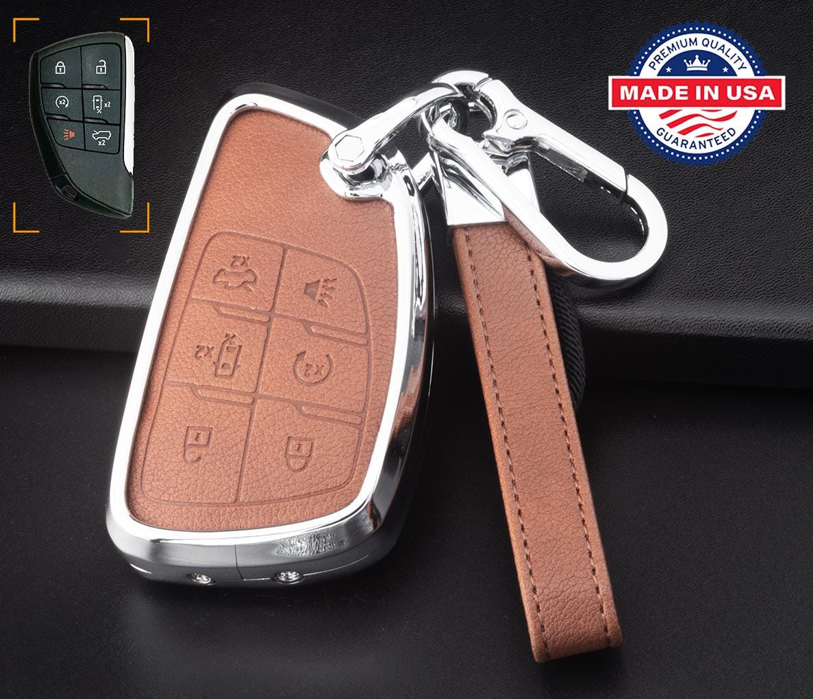 for GMC/Hummer EVCustomizable Full Keychain Leather & Aluminum Key Fob Cover (SUV) - Kollen US