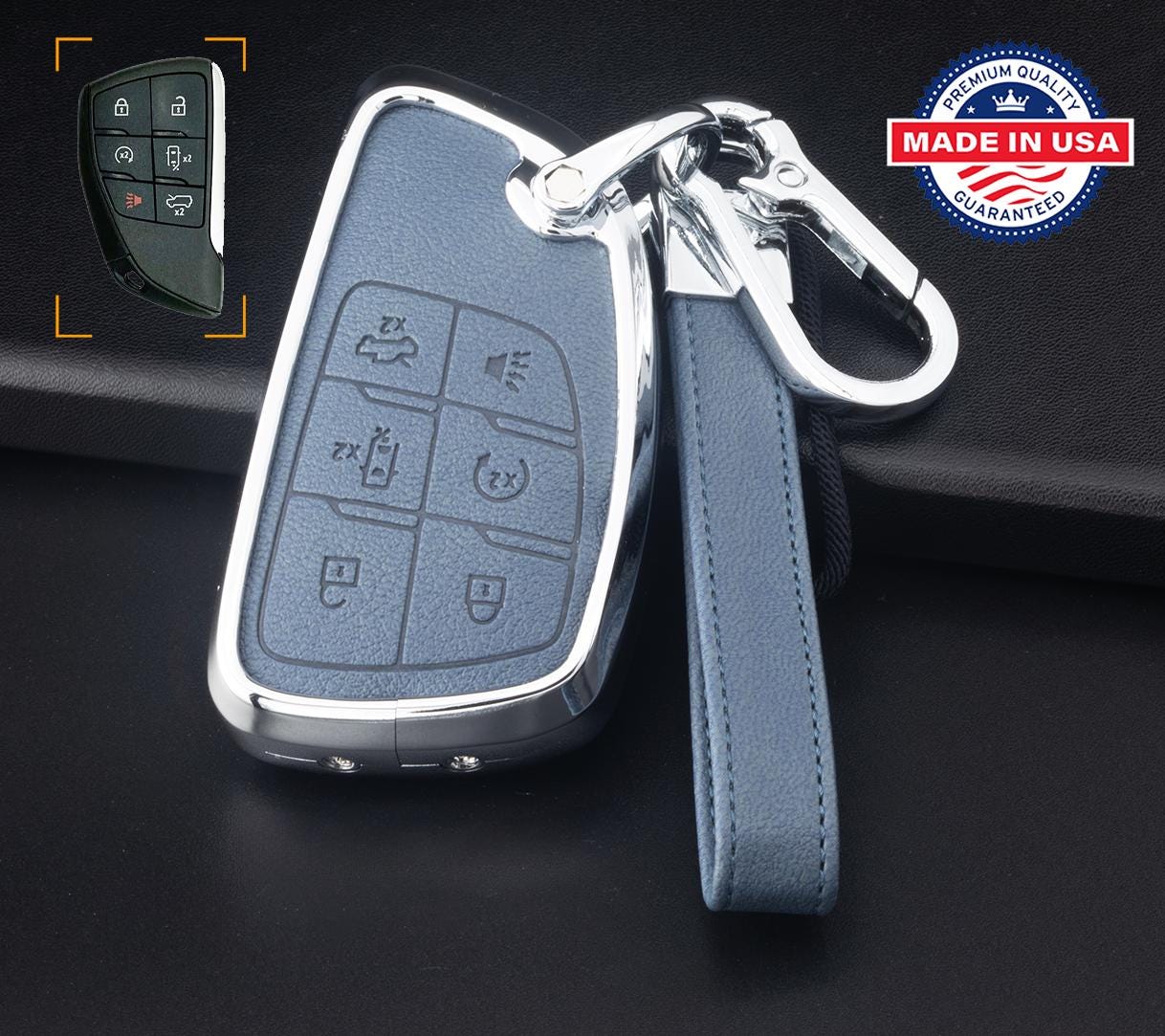 for GMC/Hummer EVCustomizable Full Keychain Leather & Aluminum Key Fob Cover (SUV) - Kollen US