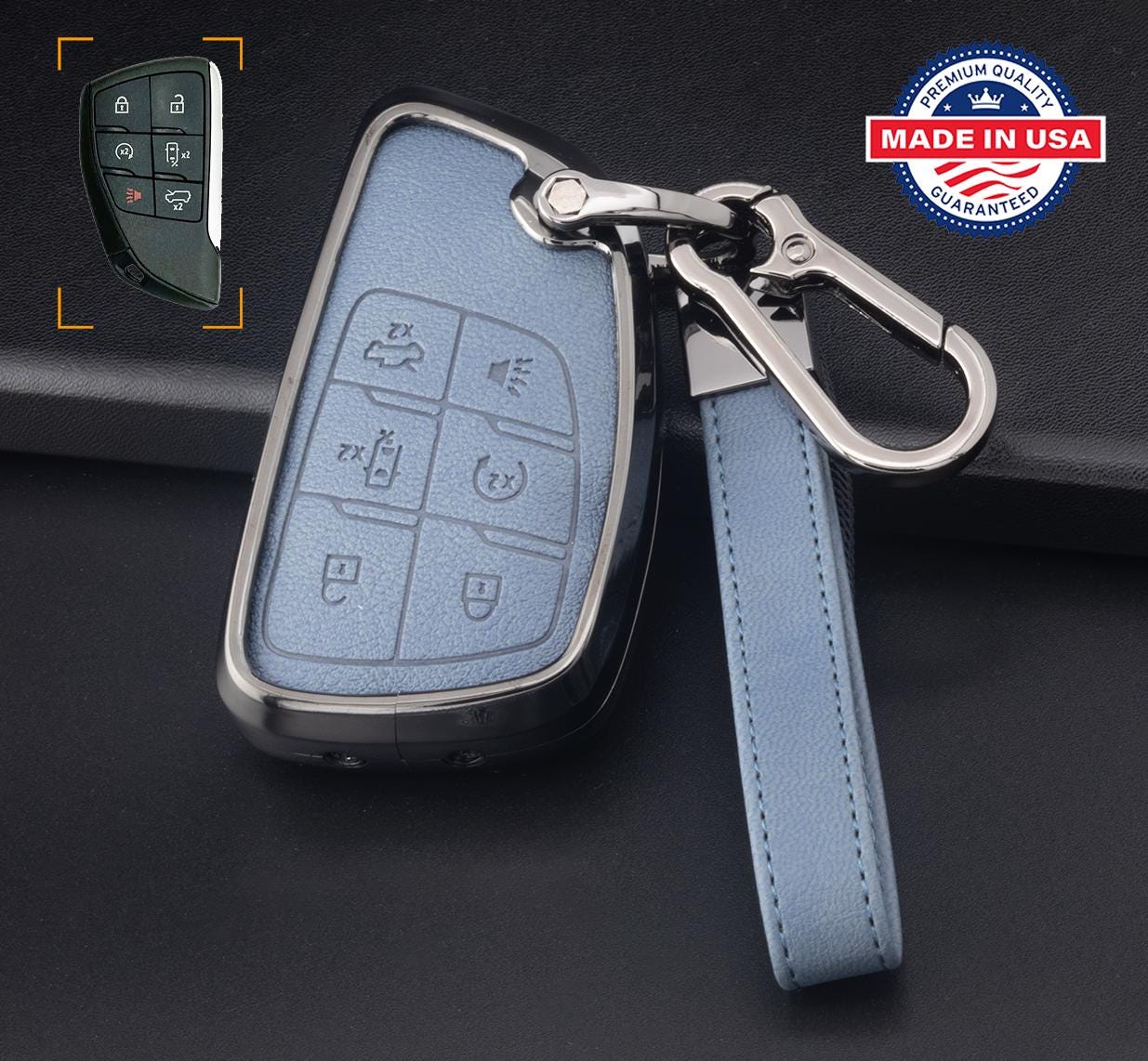 for GMC/Hummer EVCustomizable Full Keychain Leather & Aluminum Key Fob Cover (SUV) - Kollen US