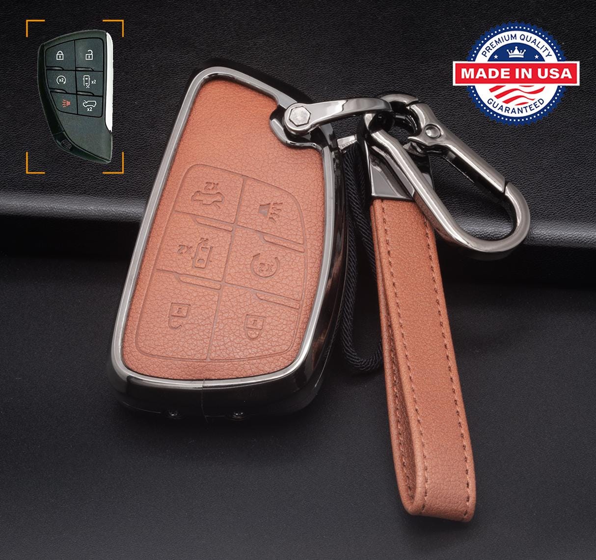 for GMC/Hummer EVCustomizable Full Keychain Leather & Aluminum Key Fob Cover (SUV) - Kollen US