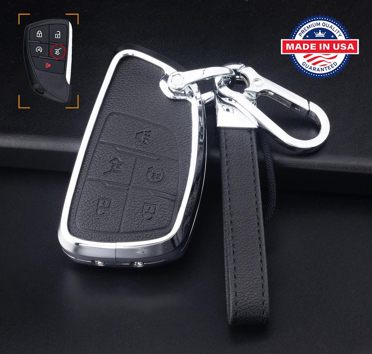 For GMC Chevy Buick Honda EV (SUV) Acura zdx - Customizable Leather & Aluminum Key Fob Cover with Keychain - Kollen US