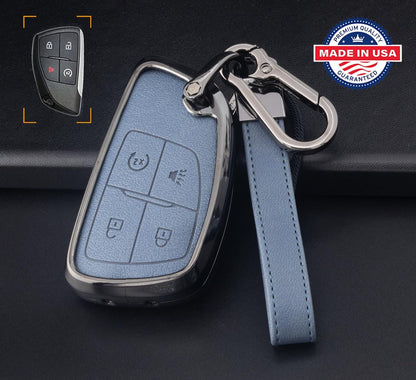 Customizable Leather & Aluminum Key Fob Cover Set with Keychain for GMC/Chevy/Buick (4 - Button) - Kollen US