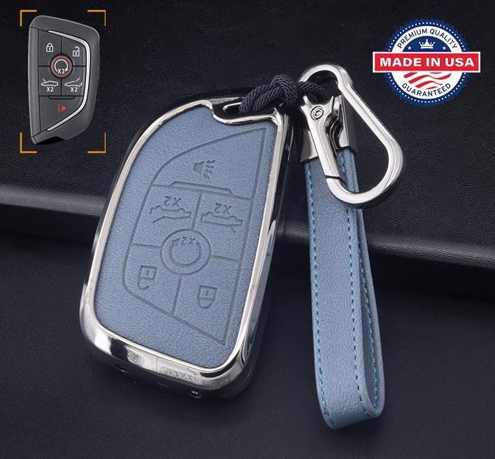 Customizable Leather & Aluminum Key Fob Cover with Keychain for Corvette (6 - Button) - Kollen US