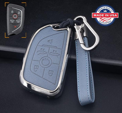 Customizable Leather & Aluminum Key Fob Cover with Keychain for Corvette (6 - Button) - Kollen US