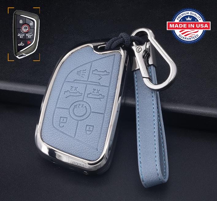 Customizable Leather & Aluminum Key Fob Cover with Keychain set for Corvette Convertible key fob (7-button)