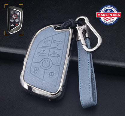 Customizable Leather & Aluminum Key Fob Cover with Keychain set for Corvette Convertible key fob (7-button)