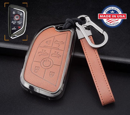 Customizable Leather & Aluminum Key Fob Cover with Keychain set for Corvette Convertible key fob (7-button)