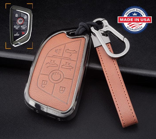Customizable Leather & Aluminum Key Fob Cover with Keychain set for Corvette Convertible key fob (7-button)