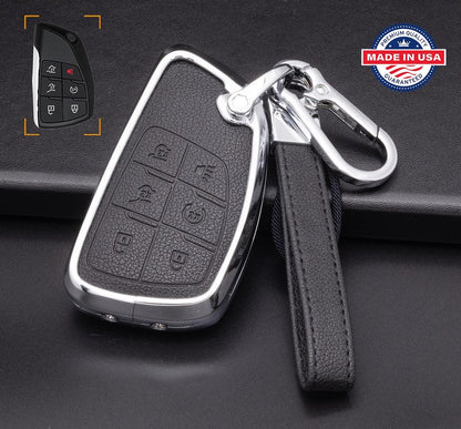 For GMC/Chevy - Customizable Leather Key Fob Cover with Aluminum Shell & Keychain (6 - Button) - Kollen US