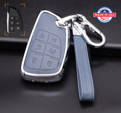 For GMC/Chevy - Customizable Leather Key Fob Cover with Aluminum Shell & Keychain (6 - Button) - Kollen US